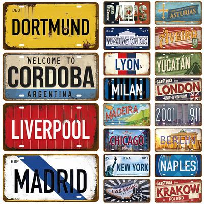 Famosa Città Lamiera Piatto Città Stato Segno di Latta Targhetta Monumento Segno Metallico Decorazione Murale Garage Bar Pub Club Hotel Caffè Cucina Casa