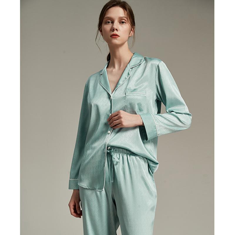 

Пижамный костюм с отворотом, пижамы с длинными рукавами, ночная рубашка, брюки, домашняя одежда из шелка с отворотом, 2 шт., свободная домашняя одежда L синий
