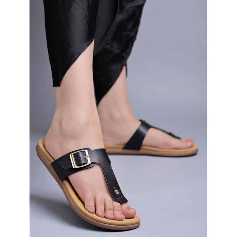 Shoetopia Solid Black Flats For Women /Eu38