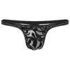 String pour homme en cuir verni noir aspect mouillé dos en T design fesses ouvertes taille basse sensuel clubwear