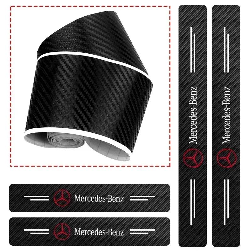 4pcs Car Door Sill Protector Carbon Fiber Pattern Threshold Stickers for Mercedes Benz W211 W204 W210 W203 CLA GLA Accessories