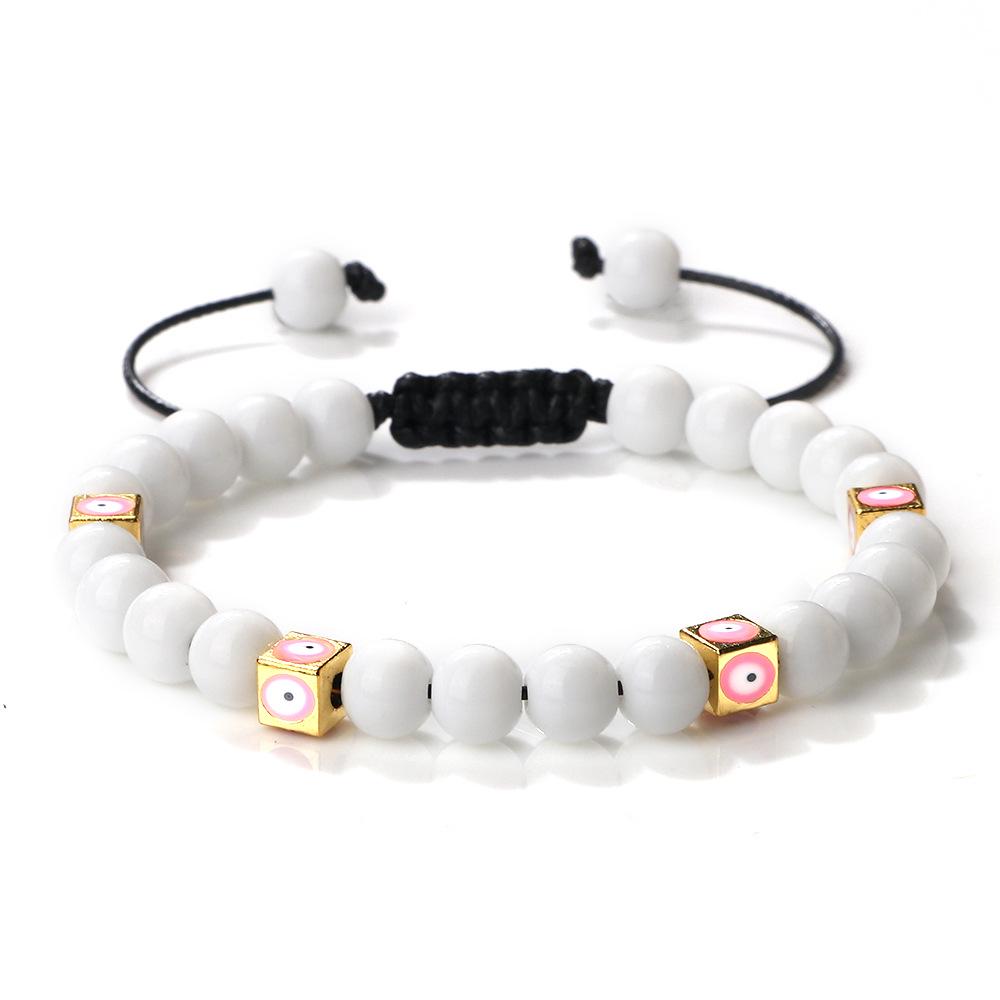 European-American Fashion 6mm Woven Rope Bracelet with Square Evil Eye Yoga Energy Charm Silver Square