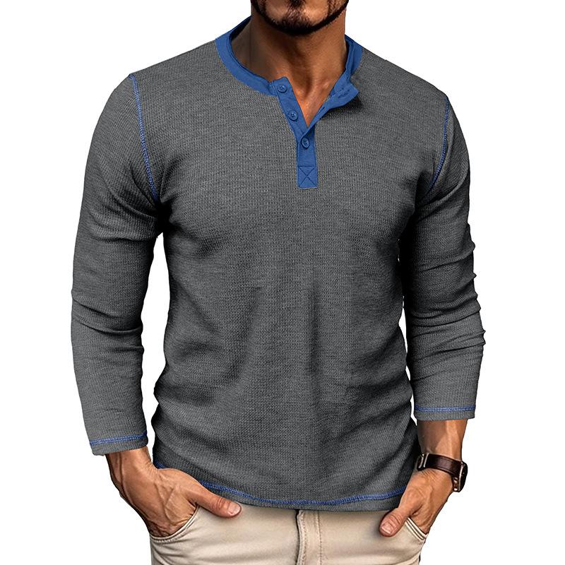 Retro Men'S Outdoor Loose Autumn Hoodie Casual Long Sleeved Henley Collar Top Shirt Cardigan