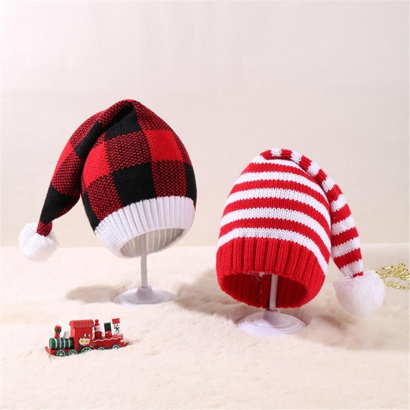 Christmas Elf Knitted Caps for Adult Lovely Striped Hat Santa Hat for Holiday Family Gathering Party Costume Hat