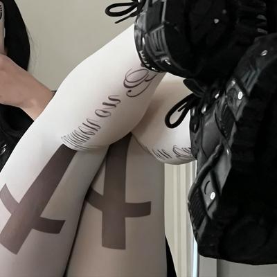 New Harajuku White Letter Print Socks Gothic Retro Style Y2K Emo Fashion Kawaii 2000s Slim Fit Knee Socks for Cosplay Cute