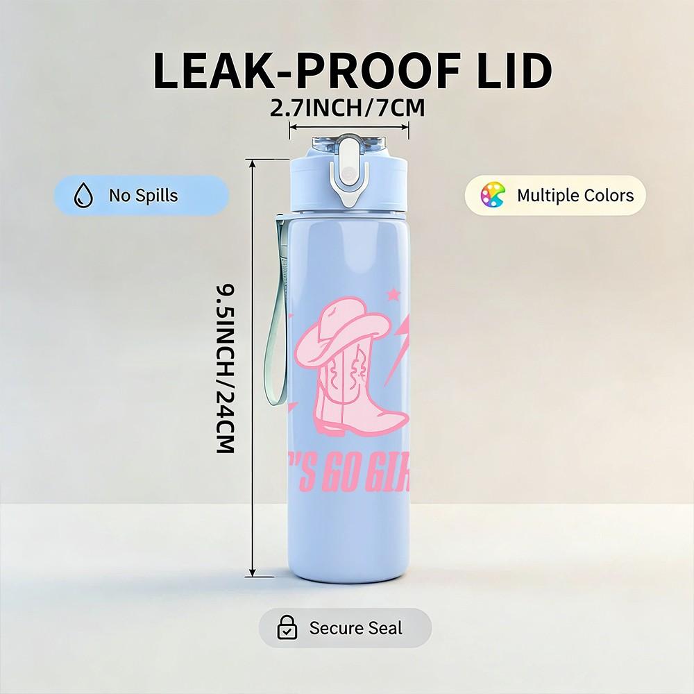 1PC Lets Go Girls Pink Quote Print 750ml Color Plastic Sports Water Bottle Leakproof Flip Straw Lid Suitable for Sports Office Home Use