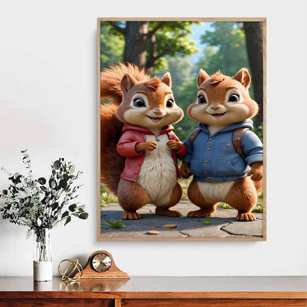 Diamond Mosaic Colorful Diamond Painting Two Squirrels Full Round Embroidery Cartoon Creative Hobbies Wall Decor