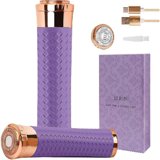 Facial Hair Removal for Women, Painless Rechargeable Hair Removal Device, Comes with 2 Replacement Heads, Portable Electric Shaver/Razor for Face,