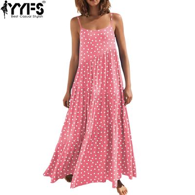 Women's Fashion Summer Spring Solid Color Print Sleeveless Suspenders O-Neck High Waist Casual Dresses