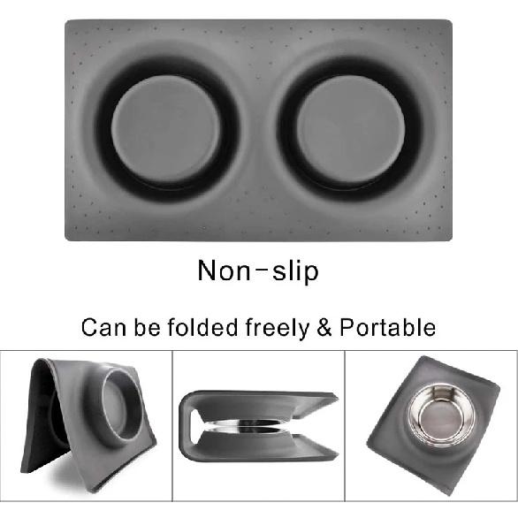 Benepaw Stainless Steel Double Dog Bowl With Silicone Mat Nontoxic Nonslip No Spill Pet Water Food Bowl Cat Puppy Feed Drinking