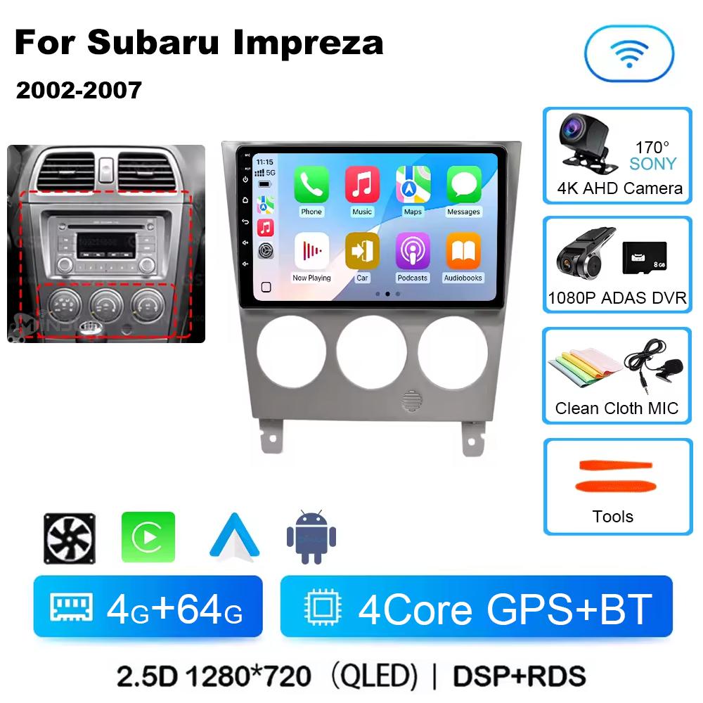 Android 14 For Subaru Impreza GD GG 2002 - 2007 Qualcomm Car Radio Multimedia Player Stereo Navigation GPS Wireless Carplay Auto