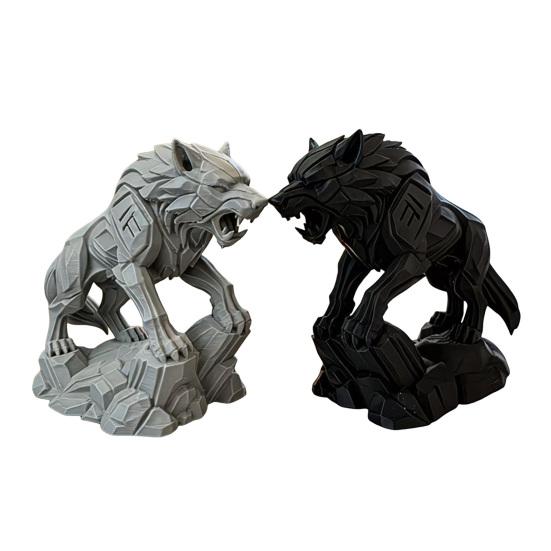 3D Printed Wolf Statue, Mechanical Style Wolf Figurine, Collectible Wolf Sculpture, Tabletop Ornament for Office Desk Shelf