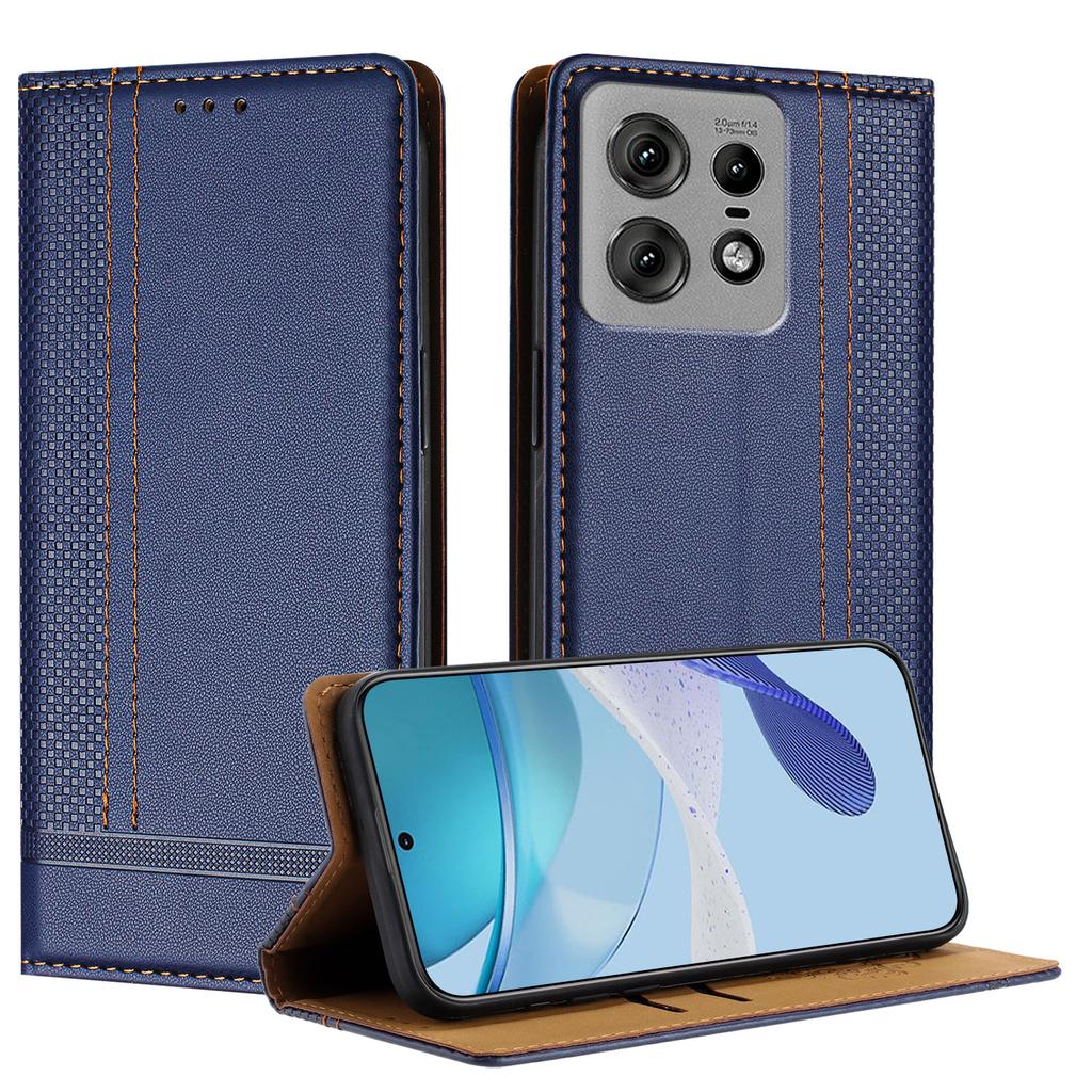 For Motorola Edge 50 Pro 5G Case L-Shaped Grid Pattern Leather Stand Phone Cover with Card Slots