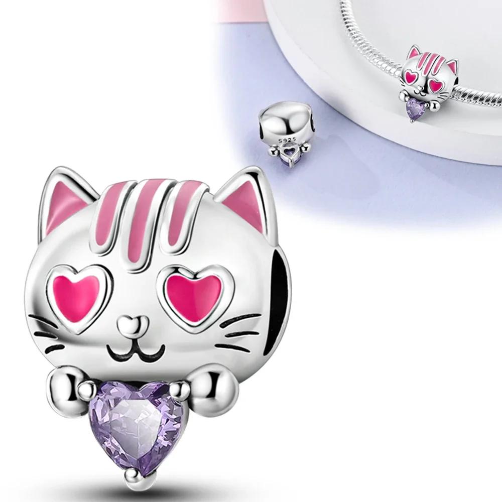 Copper Cute Animal Pet Series Cat Burger Love Fit Original Bracelet Women'S Charms For Jewelry Making Gifts