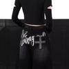 ZYLLO Y2k Vintage Black Letter Embroidery Jeans Washed Harajuku Wide Leg American Retro Scimitar Denim Pant Baggy Casual