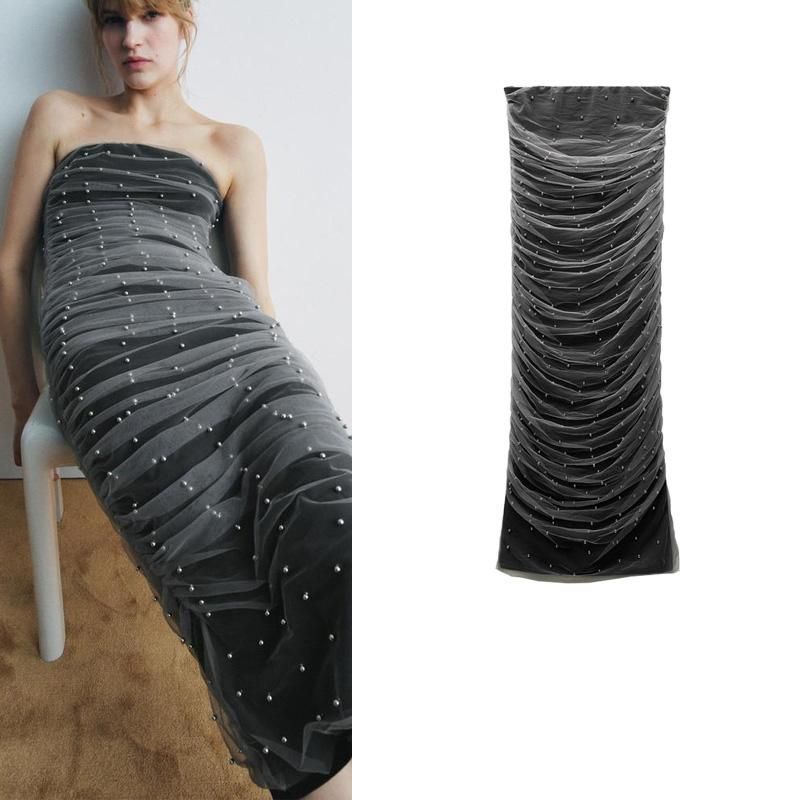 Autumn and Winter New off-Neck Temperament Elegant Knitted Mid-Length Midi Sleeveless Dress 3920178