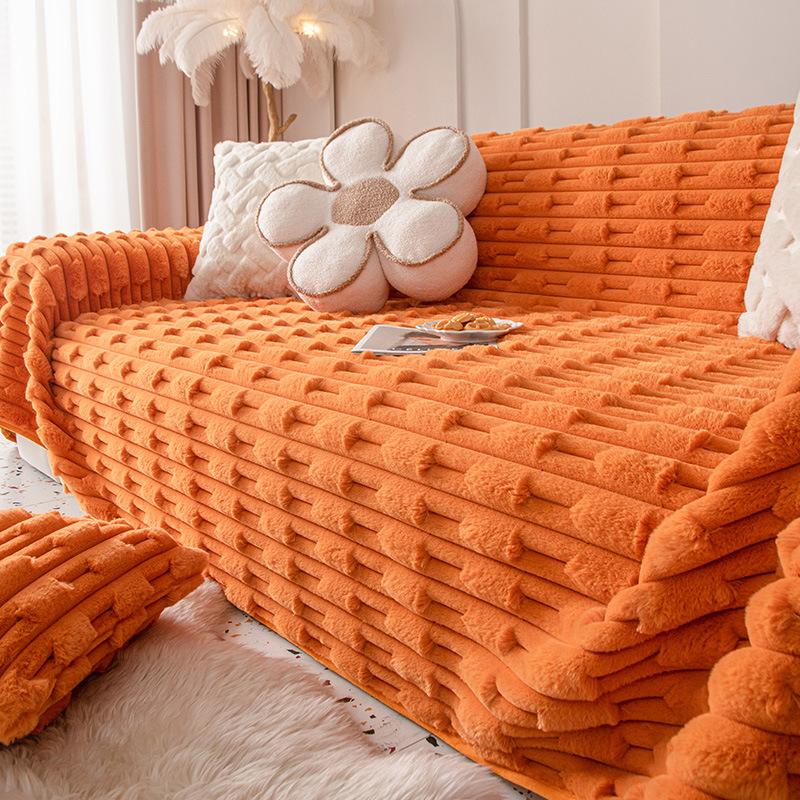 Zimní Králičí Plyšový Přehoz na Pohovku Celoplošný Látkový Zesílený Jednoduchý a Lehký Luxus Protiskluzové Sedáky