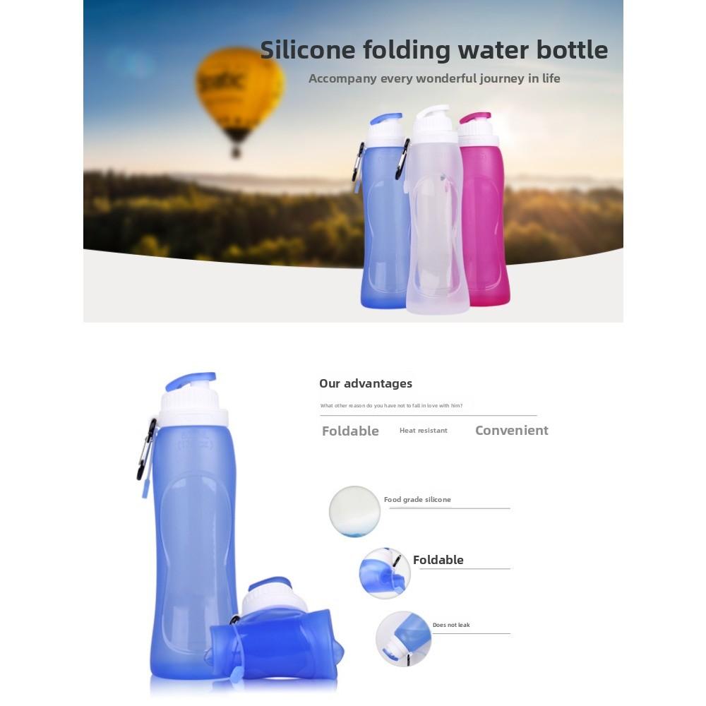 Folding Portable Accompanying Cup Food Grade 500ml Silicone Water Bottle High Temperature Resistant Water Cup Outdoor Sports Cycling Kettle