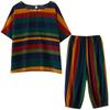 Completi Casual Donna Moda Set T-shirt Estivi Larghi Letterari Retro Strisciato Manica Corta Pantaloni Harem Set 2 Pezzi