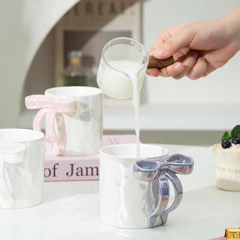 Baifenbai Home Furnishing Women's Light Bow Mug High Value Cup Ceramic Luxury Water Cup Household Birthday Gift Souvenir Gift