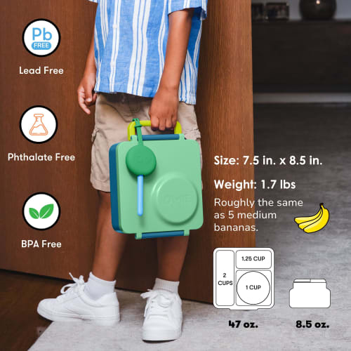 OmieBox Bento Lunch Box with Insulated Thermos for Kids, Meadow Green, B9099