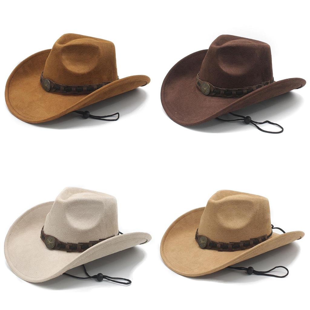 Vintage Western Cowboy Hat With Suede Fabric And Large Brim For Fashion And Sun Protection