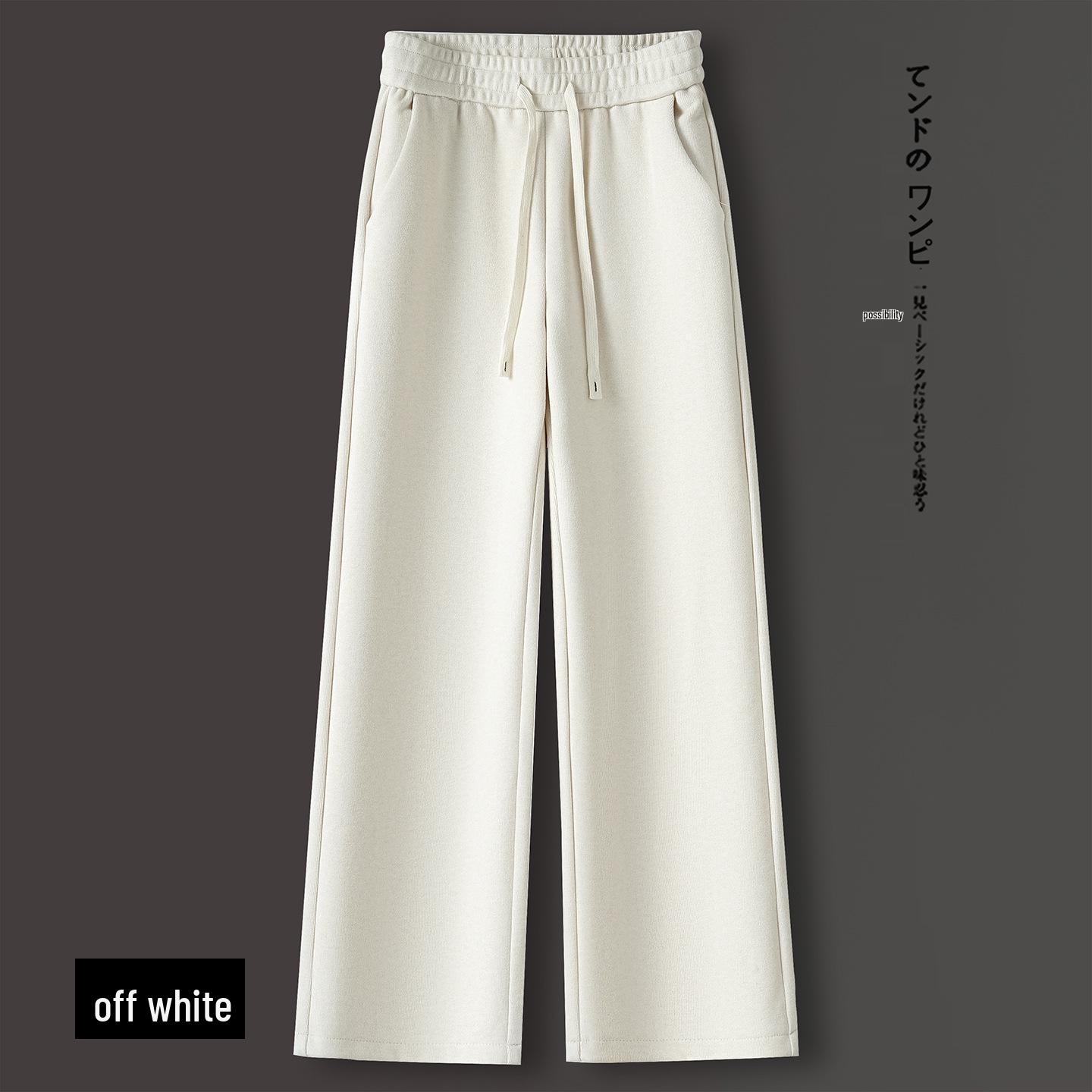 

Women s 2025 Winter High-Waisted Wide-Leg Imitation Cashmere Pants - Loose, Thick, Casual, Straight Leg. 26/S (for 85-95 jin) грязно-белый