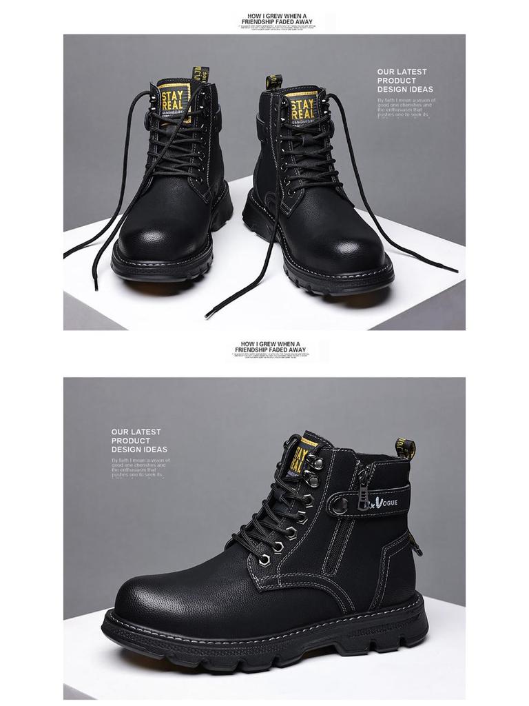 Męskie skórzane buty typu high-top w stylu brytyjskim, ciepła bawełniana podszewka, antypoślizgowe zimowe buty śniegowe