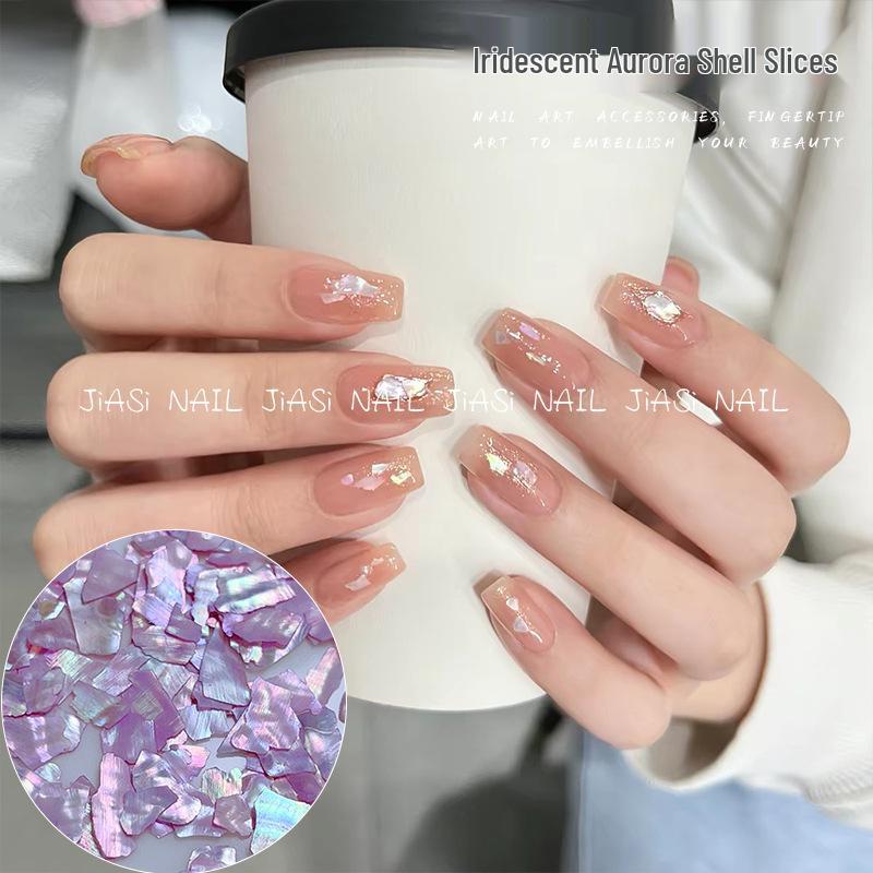 Iridescent Abalone Nail Decor: Ultra-Thin Shell Fragments in 6-Grid Box