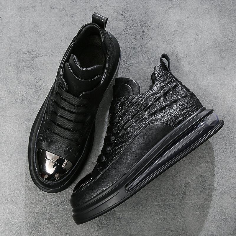 Pantofi de skate high-top pentru bărbați, piele de vacă, model crocodil, pantofi casual, pernă de aer, marcă la modă, personalizați, talpă moale, sport casual, creștere în înălțime pentru bărbați