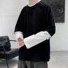 Men T-shirt Fake Two Pieces Long Sleeves O Neck Contrast Color Sweatshirt Warm Casual Plus Size Soft Hip Hop Men Top for School