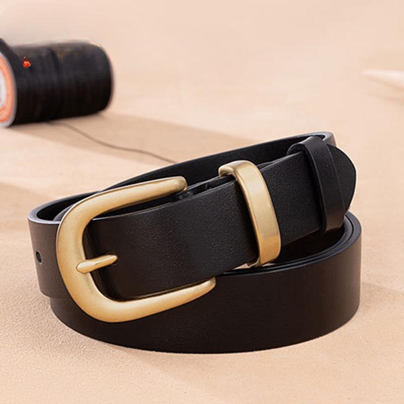 Genuine Leather Belt for Women  Brass Pin Buckle for Women  Simple and Fashionable Versatile Business Head Layer Cowhide Belt High End Feeling