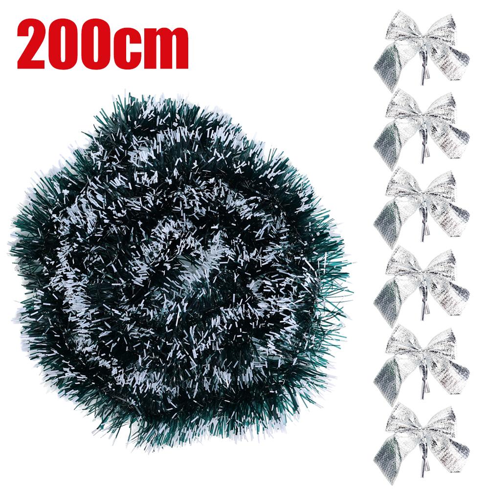 Christmas Tinsel Garland Green Cane Ribbons with Bow Xmas Tree Wreath Hanging Ornaments Home New Year Party Decoration Supplies