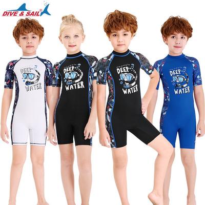 Children's Swimsuit Women's Short-sleeved One-piece Swimming Trunks Men Middle Small Sunscreen Quick-drying Hot Diving Suit