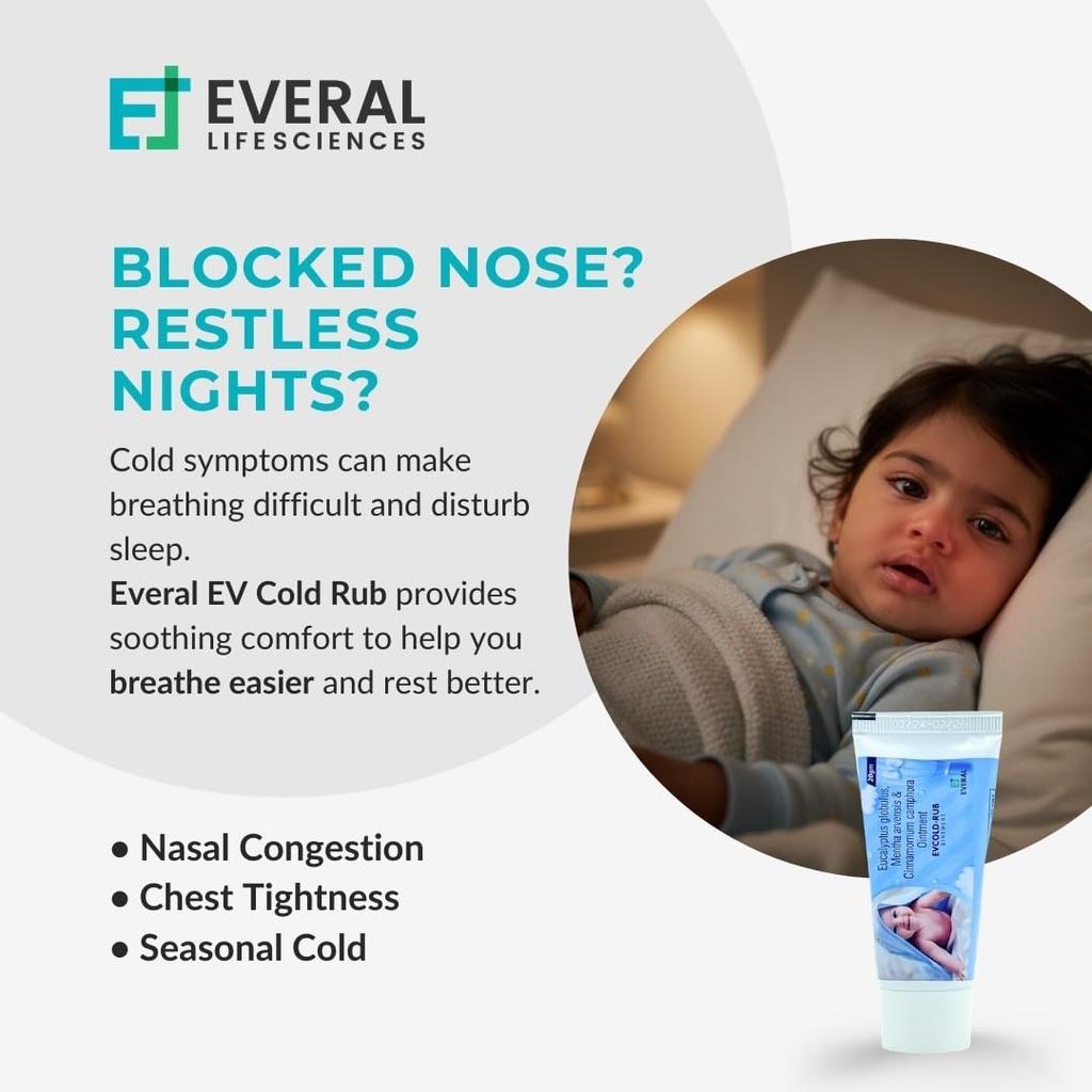 EV Cold Rub for Kids and Adults | Herbal Chest and Nose Rub for Relief from Cold Congestion and Blocked Nose | Nilgiri Oil Pudina Satva and Kapoo