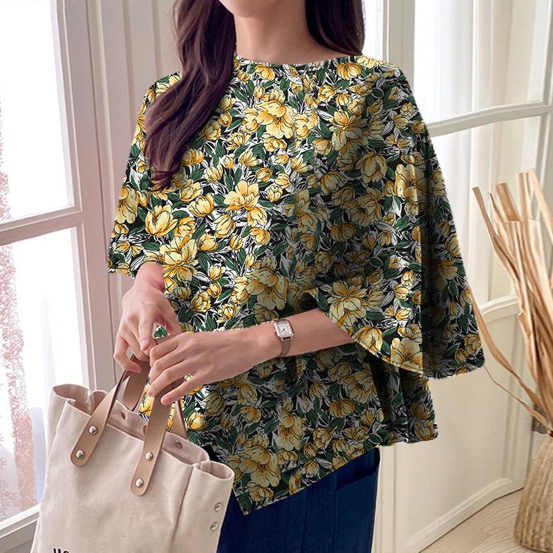 ZANZEA Women Casual 3.4 Sleeve Loose Floral Print Irregular Blouse