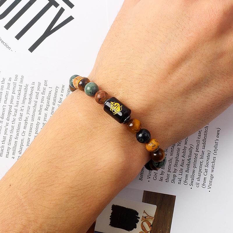 12 Constellations Scorpio Bracelet Natural Stone Tiger Eye Beads Bracelets for Men Women Cancer Virgo Leo Libra Couple Jewelry