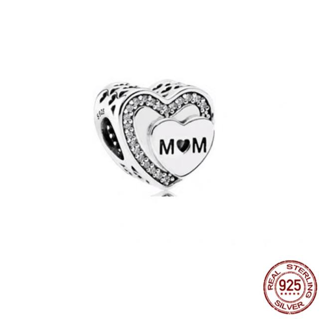 Auténtica Plata de Ley 925 Te Amo Mamá Corazón Abalorio Apto Pulsera Brazalete Dulce Moda Joyería Fina Regalo Para Mujeres