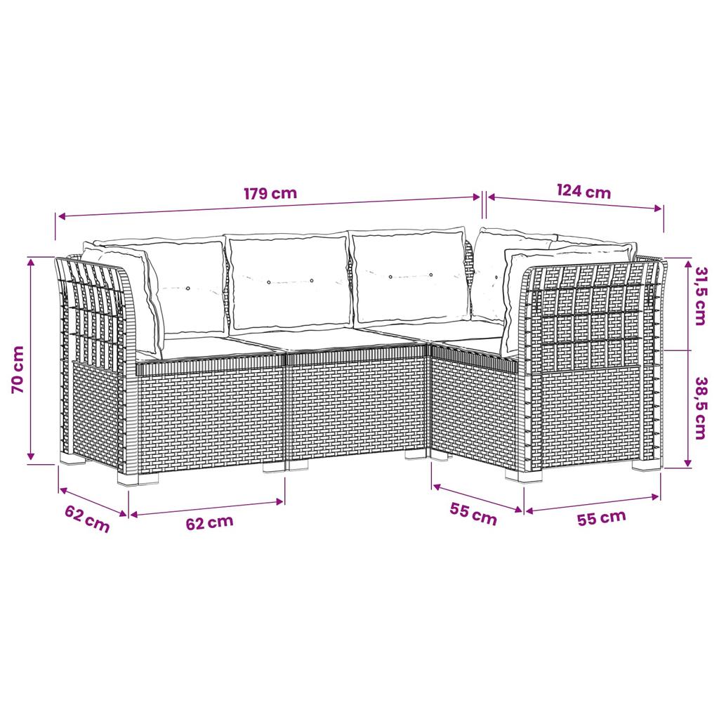 4 Seater Garden Sofa with Cushions Rattan Look PP Anthracite