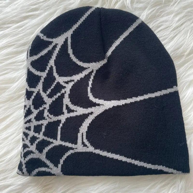 Hot-selling Y2K Spiderweb Knitted Hat European American Style Trendy Winter Beanie Jacquard Pattern 48-50cm Head Circumference