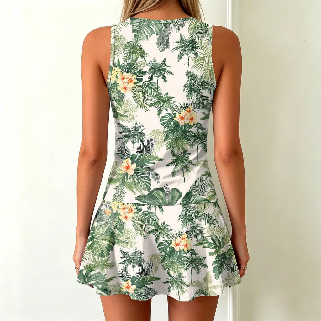Women Sleeveless Floral Print Mini Dress Casual Loose Fit Crew Neck Soft Fabric Lightweight Summer Dress