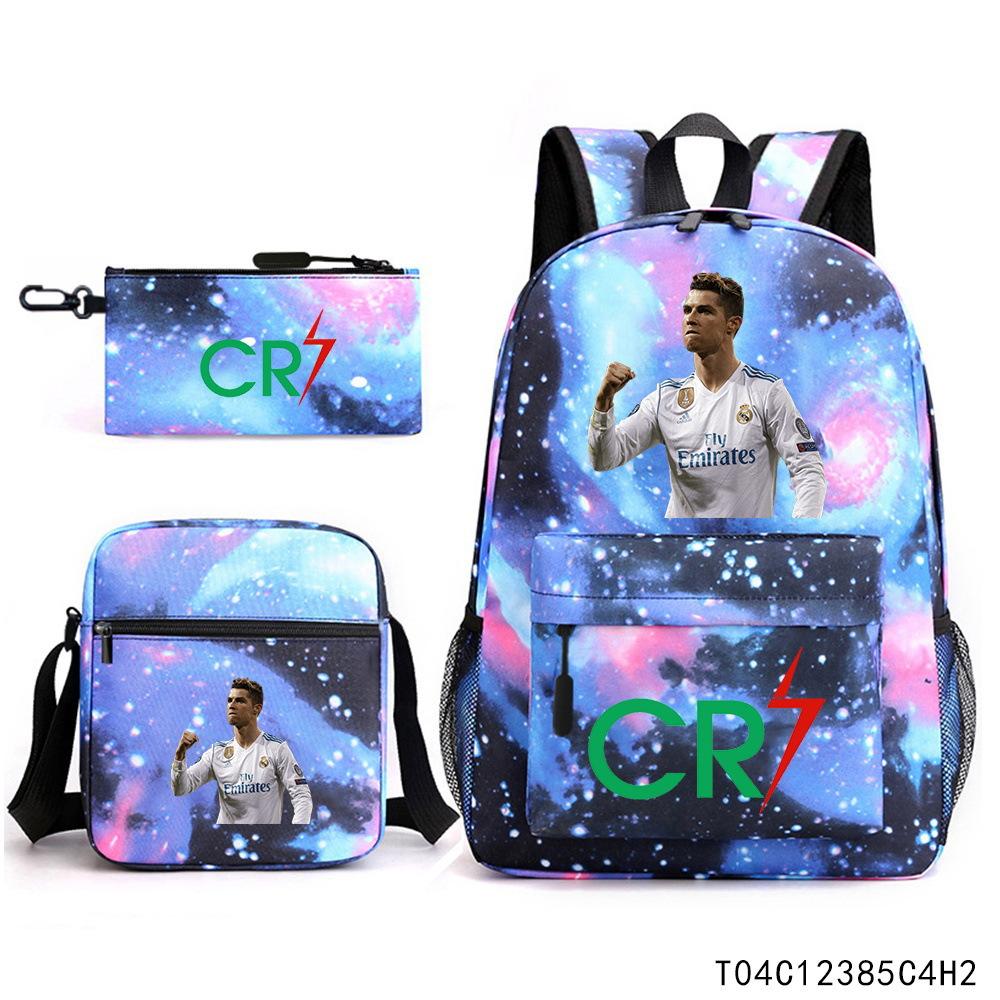Luo Qixing Three-Piece Schoolbag, Male And Female Students Leisure Bag, Printed Large-Capacity Outdoor Backpack