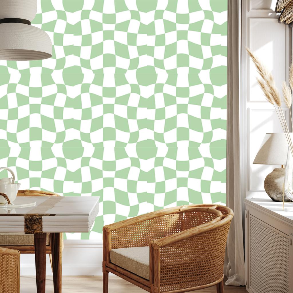 Casual checkerboard wallpaper white and mint for living room and bedroom 50x1000