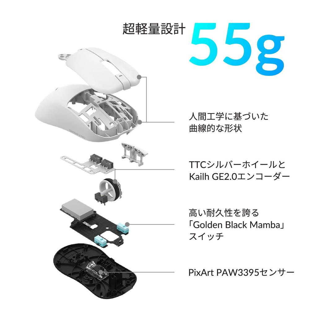 VGN Bezdrátová herní myš Dragonfly F1 Pro Max Lehká Pixart Až 130 hodin Kabelové a bezdrátové Záruka Černá, (55 g), PAW3395, Provoz,