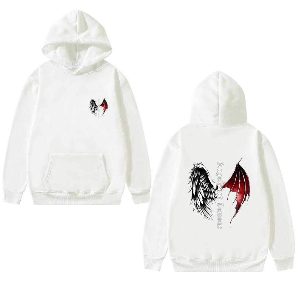 Winter Dark Punk Style Wings Pattern Printed Hoodies Fashionable Casual Sports Long Sleeved Men's and Women's Unisex Hooded Sweatshirts