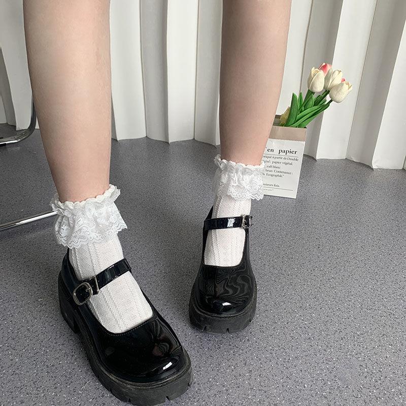 White Bow Lace Mid-Calf Summer Socks - Japanese School Style Sweet JK Princess Design