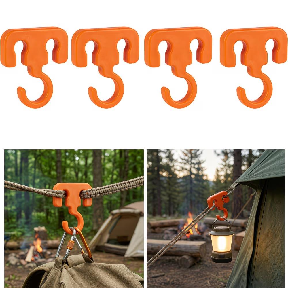 4pcs Camping Rope Hooks – Versatile Gear Hangers for Tents, Backpacking & RV Essentials