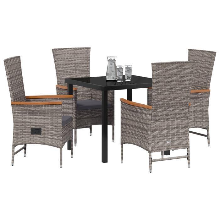 VidaXL Ensemble de dîner de jardin 5 pièces avec coussins en rattan poly gris 3379437