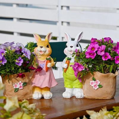 Cute Bunny Succulent Flower Pot Garden Green Plant Resin Flower Basin Easter Decorative Planter For Yard Balcony Decor
