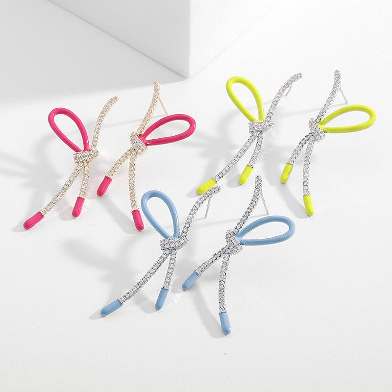 Summer Fashion Ribbon Bowknot Stud Earrings for Women Brand Design Statement Girls Ear Studs Enamel Plated Jewelry